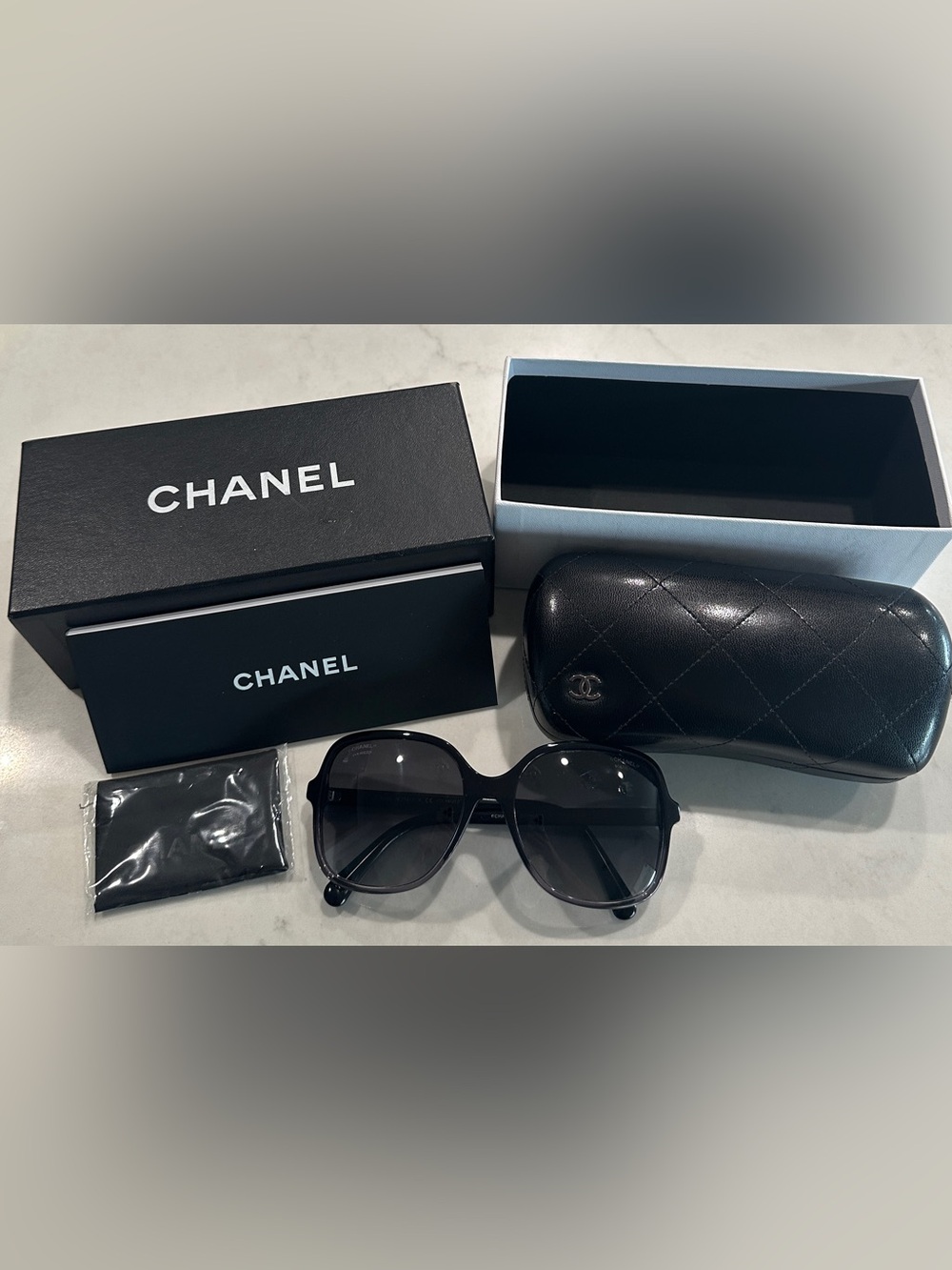 CHANEL Black/Grey Gradient Plastic Oversized Sunglasses 5349-A